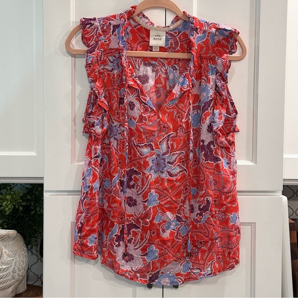 Knox Rose Womens Floral Flutter Sleeve Blouse Top Size S Vibrant Colorful Beach - Picture 5 of 8